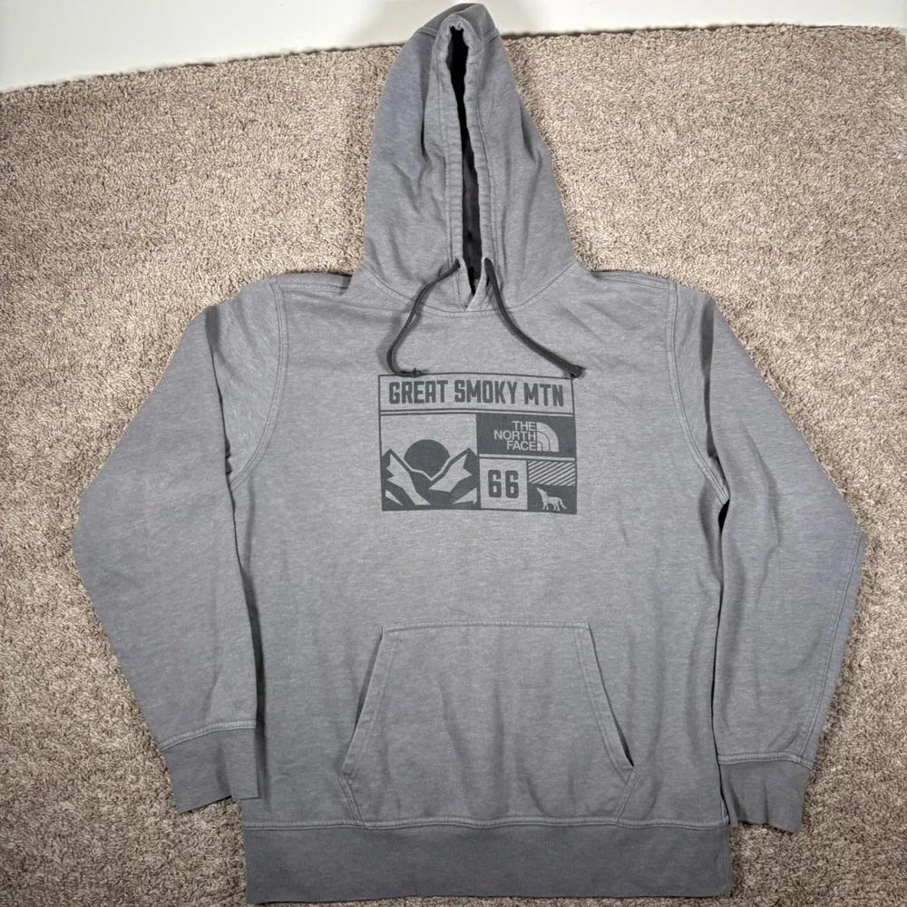 The North Face Great Smoky Mtn 66‎ Graphic Hoodie Gray Mens XL Pullover Fleece